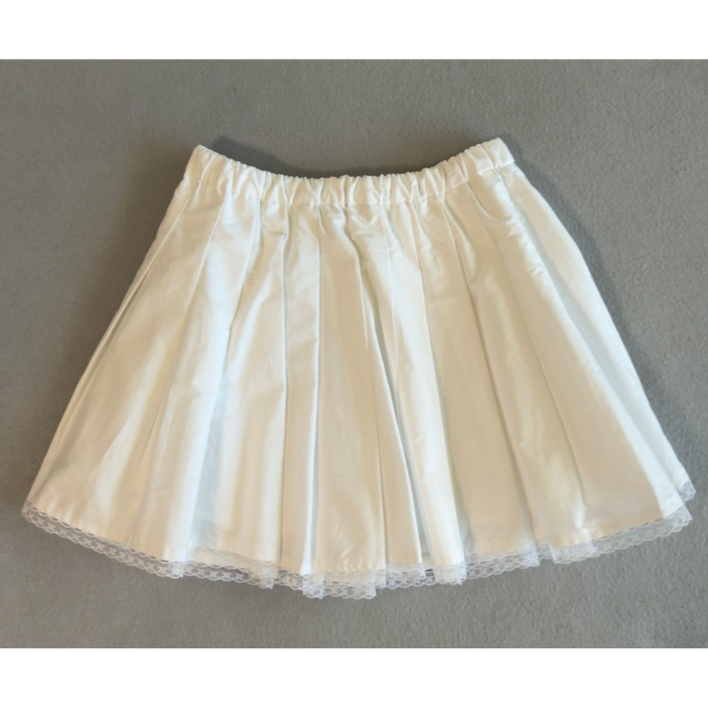 J.Crew White Pleated Cotton Mini Skirt Lace Trim Drawstring Waist Size XS - Picture 7 of 10